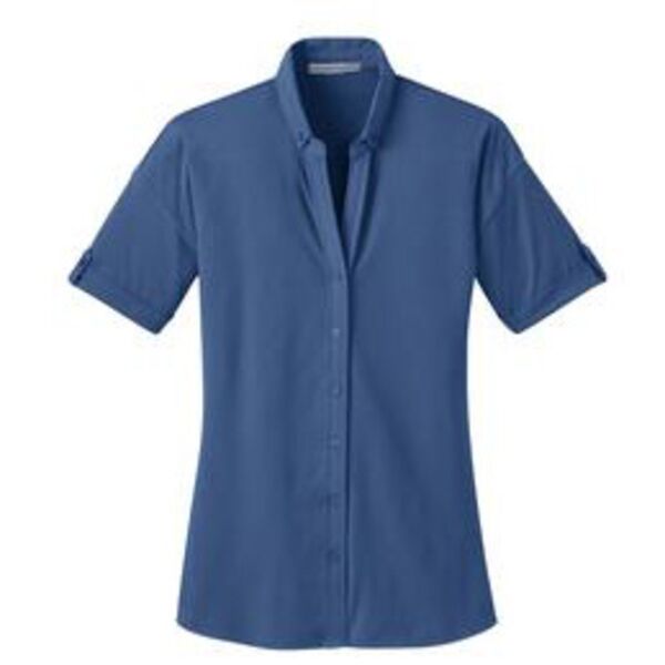 L556 Ladies Stretch Pique Button-Front Shirt Thumbnail